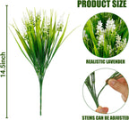 Sggvecsy 24 Bundles Artificial Plants Outdoor Faux Lavender Flowers Fake Monkey Grass UV Resistant Plastic Greenery Plants for Garden Home Porch Window Patio Hanging Planter Indoor Decor (White)