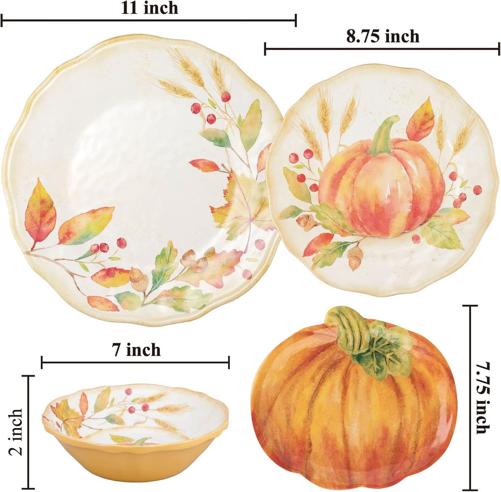 UP Pumpkin Melamine Dinnerware Set, 16-Piece Service for 4