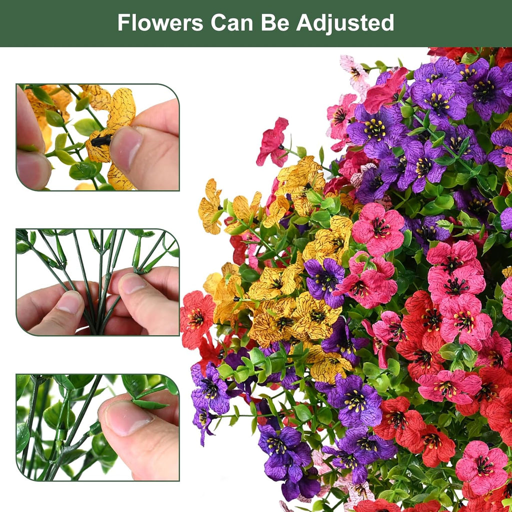 trytuny Artificial Flowers for Outdoor, UV Resistant Fake Silk Flowers, Realistic Faux Plants for Outside Indoor Porch Patio Window Box Planter Home Decor (20, Yellow Purple Rosy Pink Red)