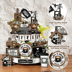 Mifoci 17 Pcs Coffee Tiered Tray Decor Farmhouse Wooden Bar Signs