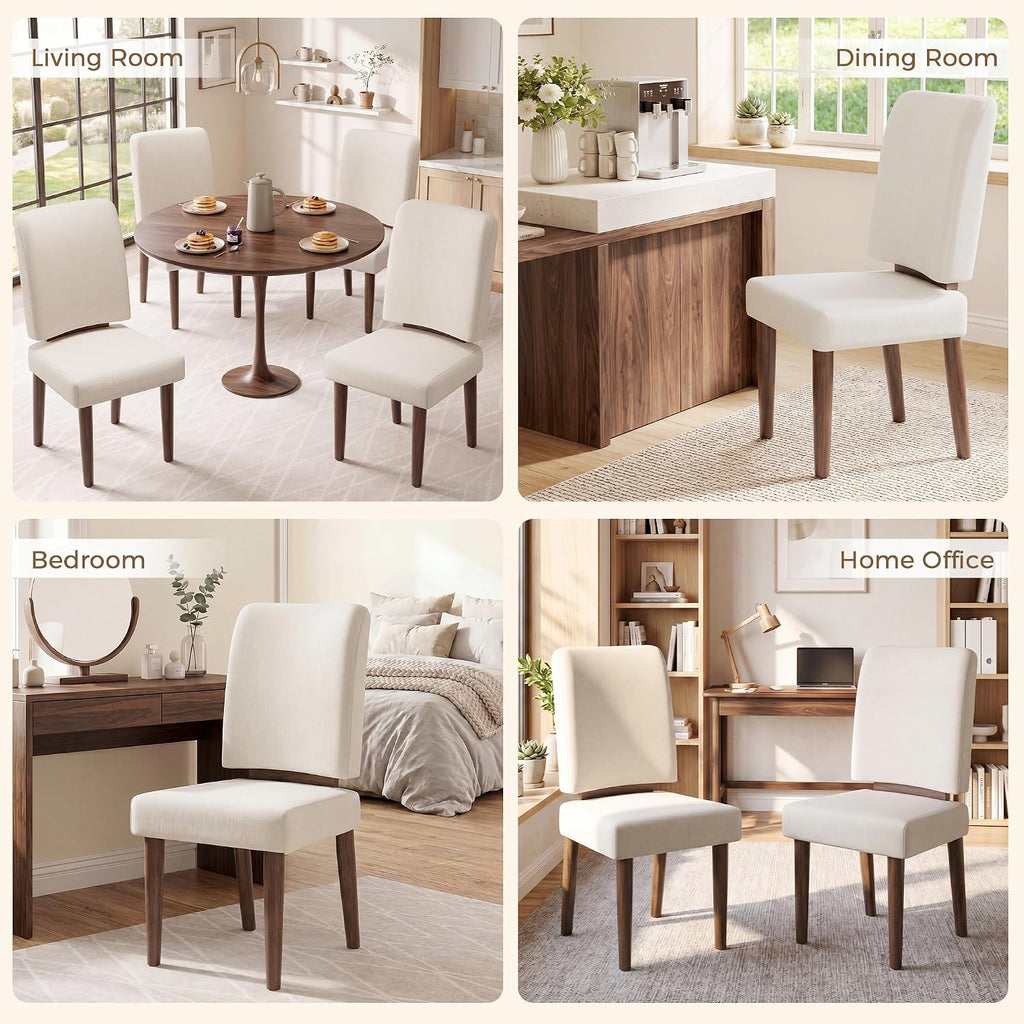 Jocoevol Dining Chairs Set of 4, Upholstered Kitchen & Dining Chairs with Curved Backrest,Thick Cushioned Seats & Solid Wood Legs, Mid-Century Modern Kitchen Chairs for Dining Room