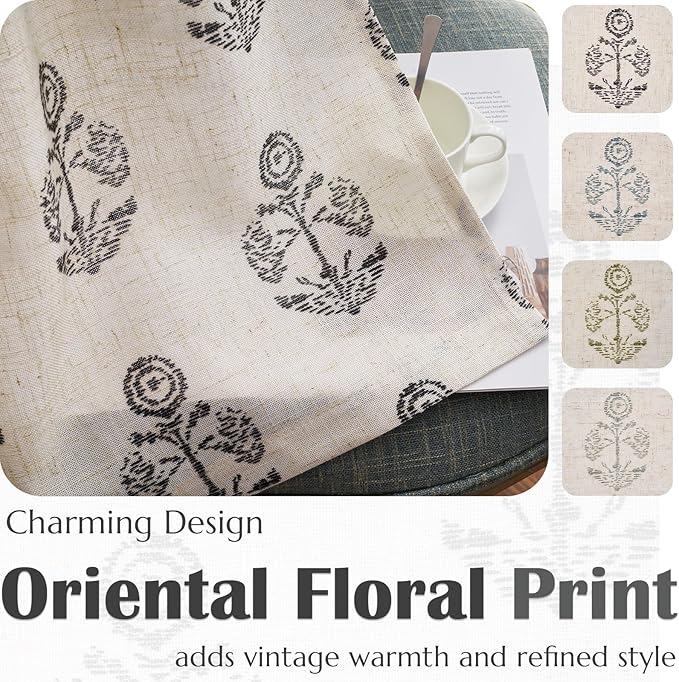 jinchan Linen Floral Curtains for Living Room 63 Inch Length Black Flower - Image 5