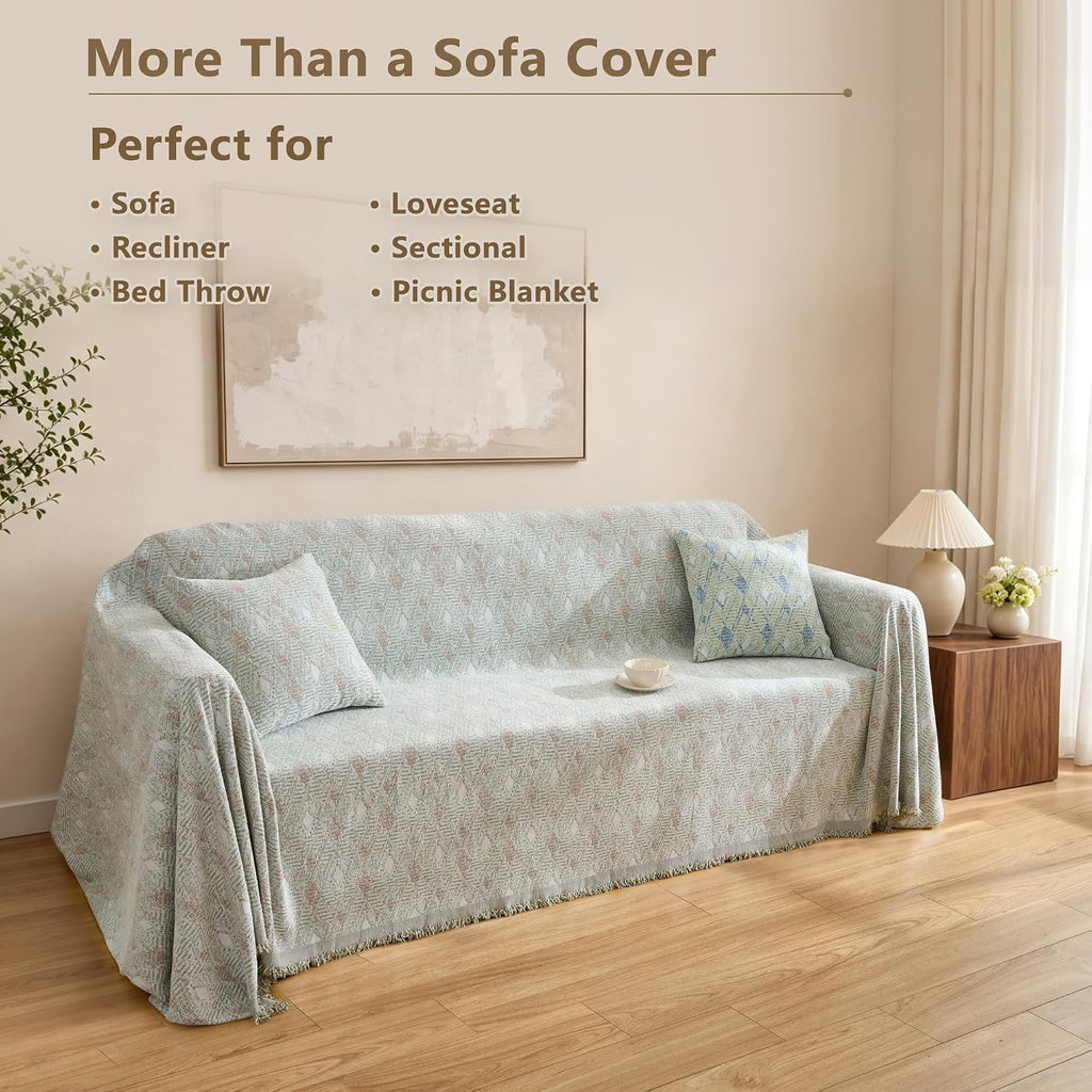 Carriediosa Farmhouse Diamond Pattern Chenille Couch Cover for Sofa 71x118
