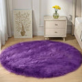 Goolela Purple Circle Rug 4ft Fluffy Round Faux Sheepskin Fur Rug by Goolela