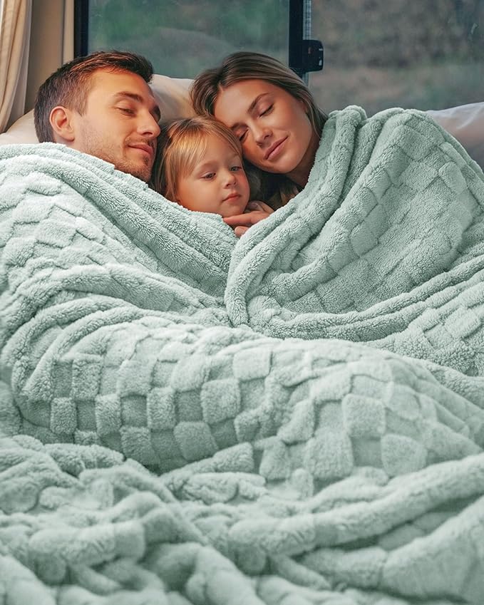 Utopia Bedding Sage Green Checkered Fleece Throw Blanket - Image 7