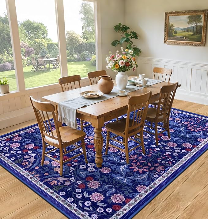 8x10 Area Rugs for Living Room: Floral Washable Rug Vintage Large Soft Boho - Image 4
