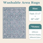 SERISSA Boho Area Rug 5x7 Blue Grey, Washable Large Rugs - Image 6