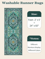 SERISSA Boho Washable Runner Rug, 2x5 Rug Runner Non-Slip Vintage Teal Hallway - Image 6