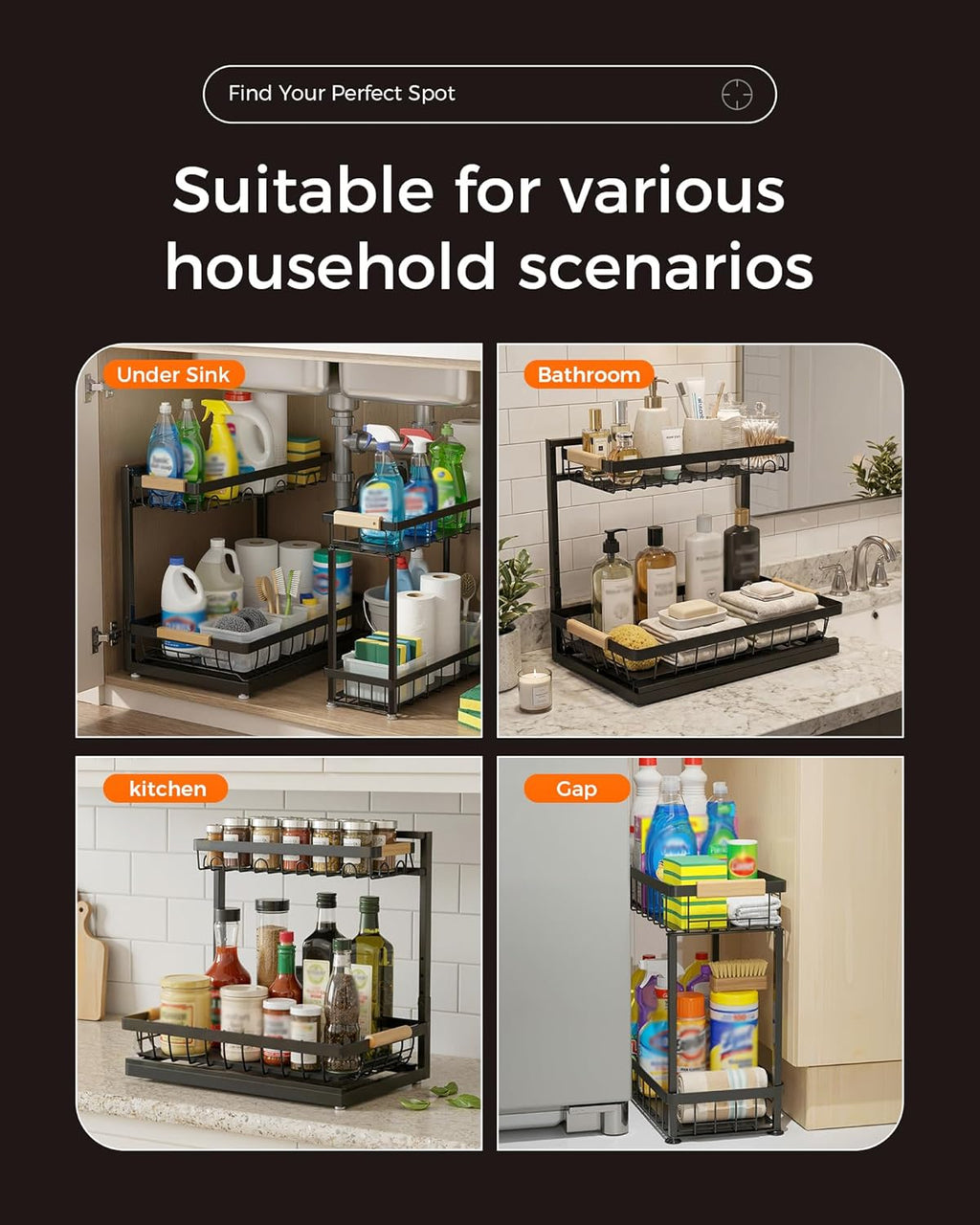 Sevenblue 2-Pack 2-Tier Height Adjustable Under Sink Organizer & Storage