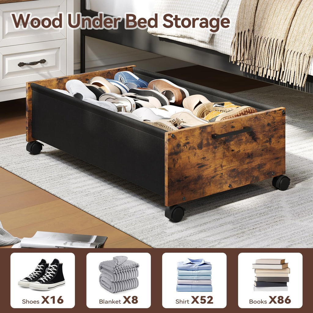Under Bed Storage with Wheels, Space Saving, Tall Size 90L