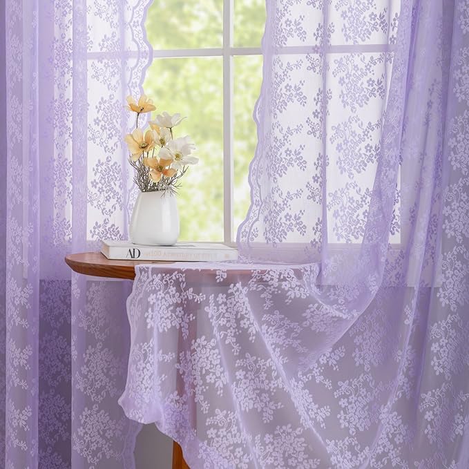 YJ YANJUN Vintage Lace Curtains 84 Inches Long-Victorian Floral Pattern - Image 5