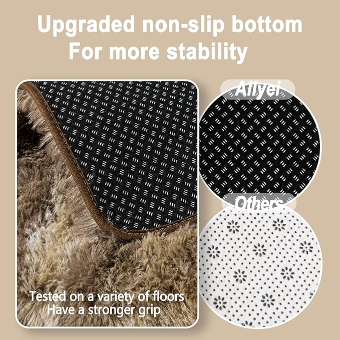 Soft Runner Rugs for Bedroom Hallways, 2x4 Abstract Brown Fluffy Shag Throw - Image 5