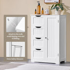 Yaheetech Small Bathroom Storage Cabinet with 4 Drawers & Door, White