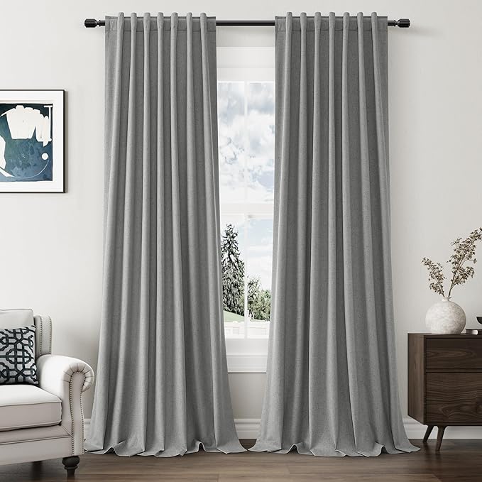 Guken 100% Blackout Linen Curtains 108 Inch Length 2 Panels Set by Guken