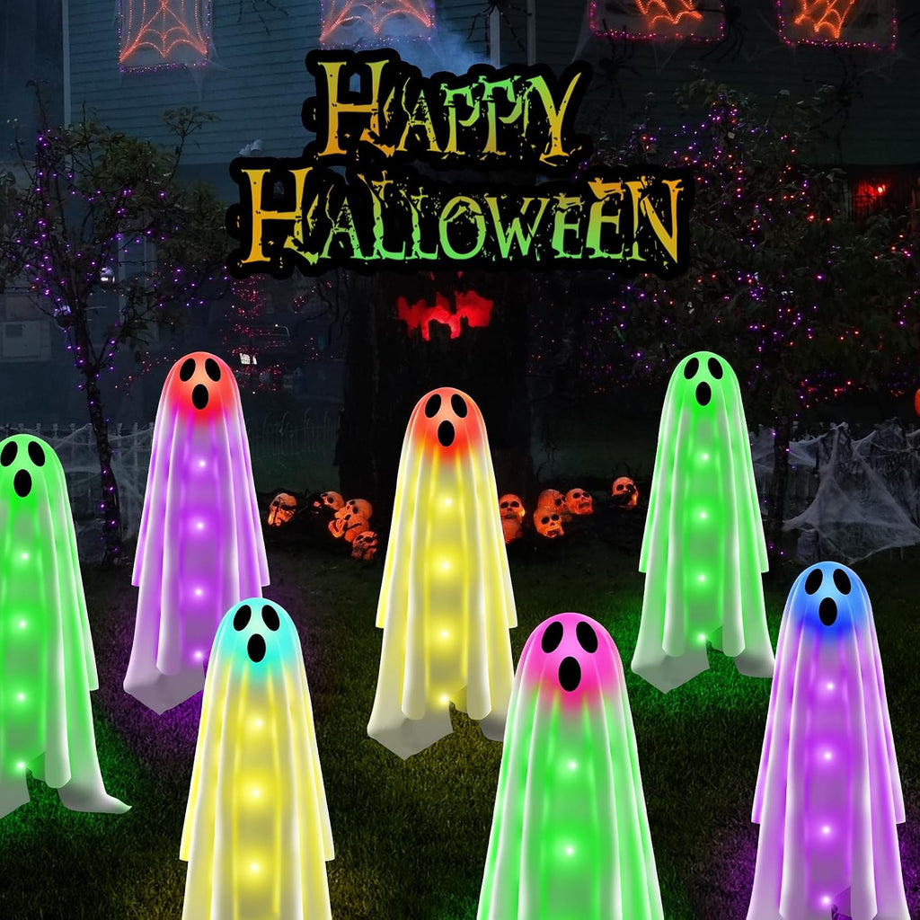 6PACKS Halloween Ghost Decorations Outdoor,Spooky Cloth Ghosts Decor for Halloween Scary Party Gifts,Solar Halloween Ghost Lights for Yard/Lawn/Patio/Holiday/Porch Decor