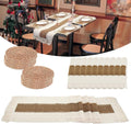 10 Sets Boho Placemats Macrame Style Bicolor Stitching Round Woven Placemats Cotton Burlap Farmhouse Rustic Long Table Runner for Home Kitchen Table Dining (Brown)