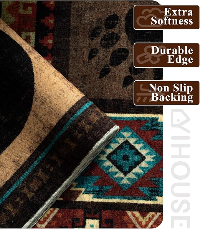 YIHOUSE Rustic Cabin Area Rug 8x10, Machine Washable Lodge Bear Rug, Non-Slip - Image 5