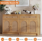 59" W Arched and Fluted Sideboard Buffet Cabinet with Storage, Oak