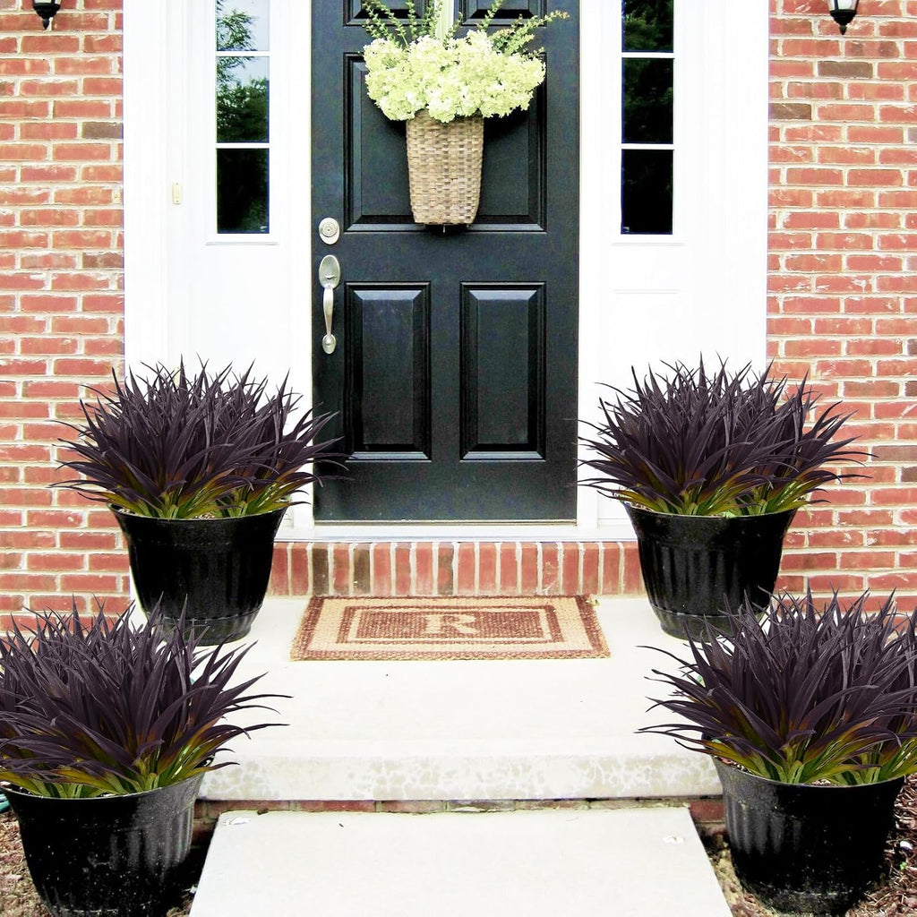 24Pcs Artificial Grass Plant Fake Outdoor Plastic Plants UV Resistant Faux Grasses Greenery Shrubs for Window Box Garden Patio Porch Home Decor Deep Purple