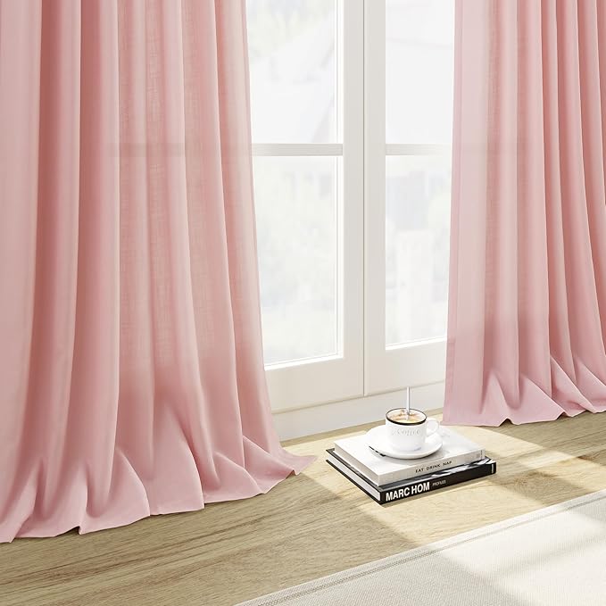 Nanspring Pink Linen Curtains 108 Inches Long - Image 6