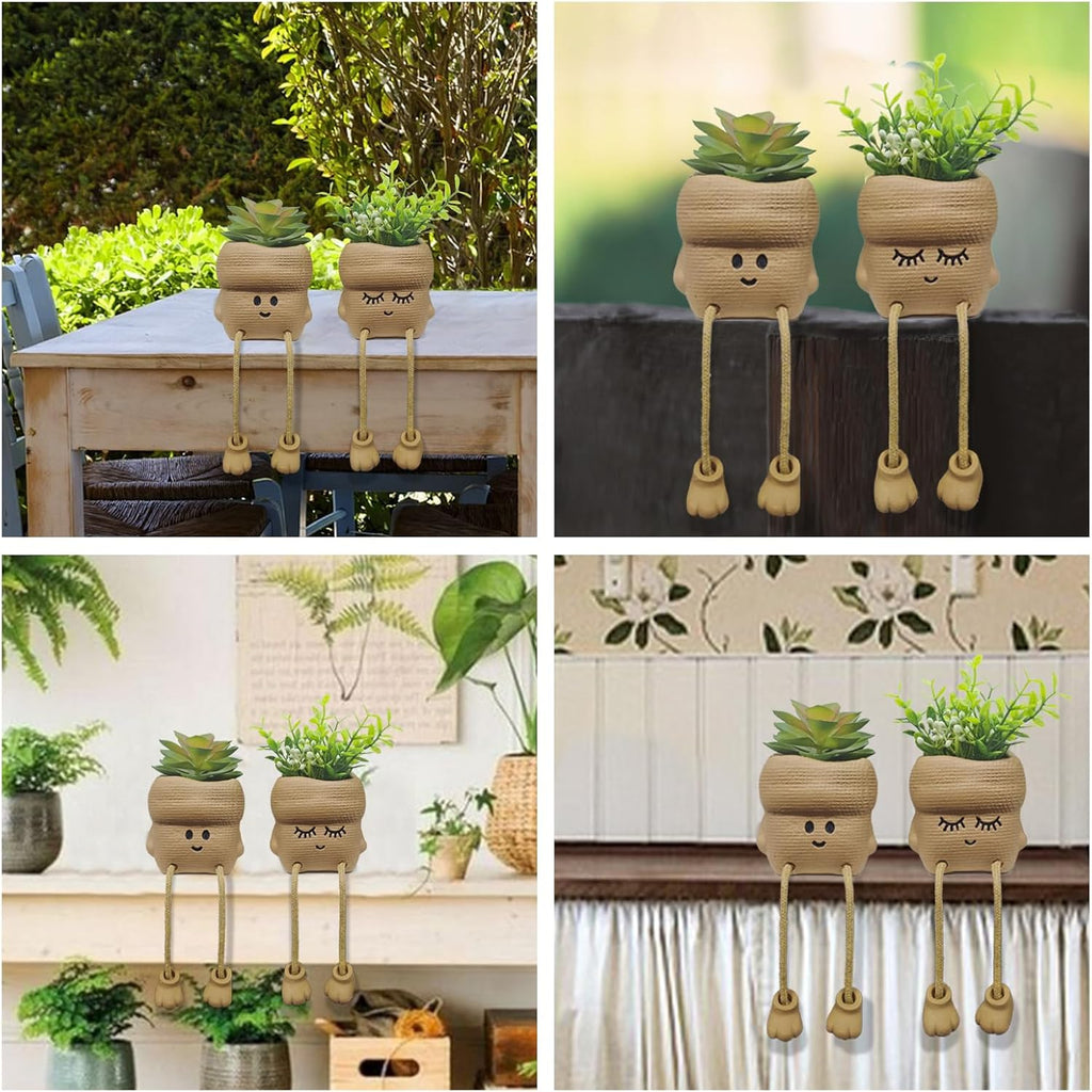 2PCS Smiley Face Succulent Artificial Plants Planters, Cute Plant Pot