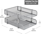 Mind Reader Stackable Paper Tray, Desktop Organizer, File Storage, Office, Metal Mesh, 2 Pc, Silver