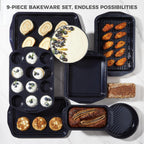 9-Piece Nonstick Bakeware Set, Non-Toxic Baking Pans Set, Shimmer Blue