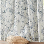 jinchan Floral Curtains 96 Inches Long Blue Flower Linen Farmhouse Curtain - Image 7