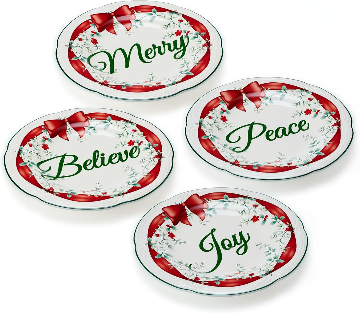 Pfaltzgraff Winterberry Red Ribbon Salad Plates, Set Of 4