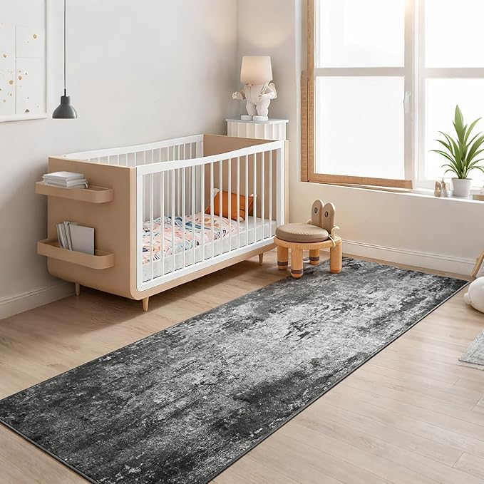 2.6x8 Black Rug Runners for Hallways Kitchen Runner Rug Non Slip Washable Black - Image 4