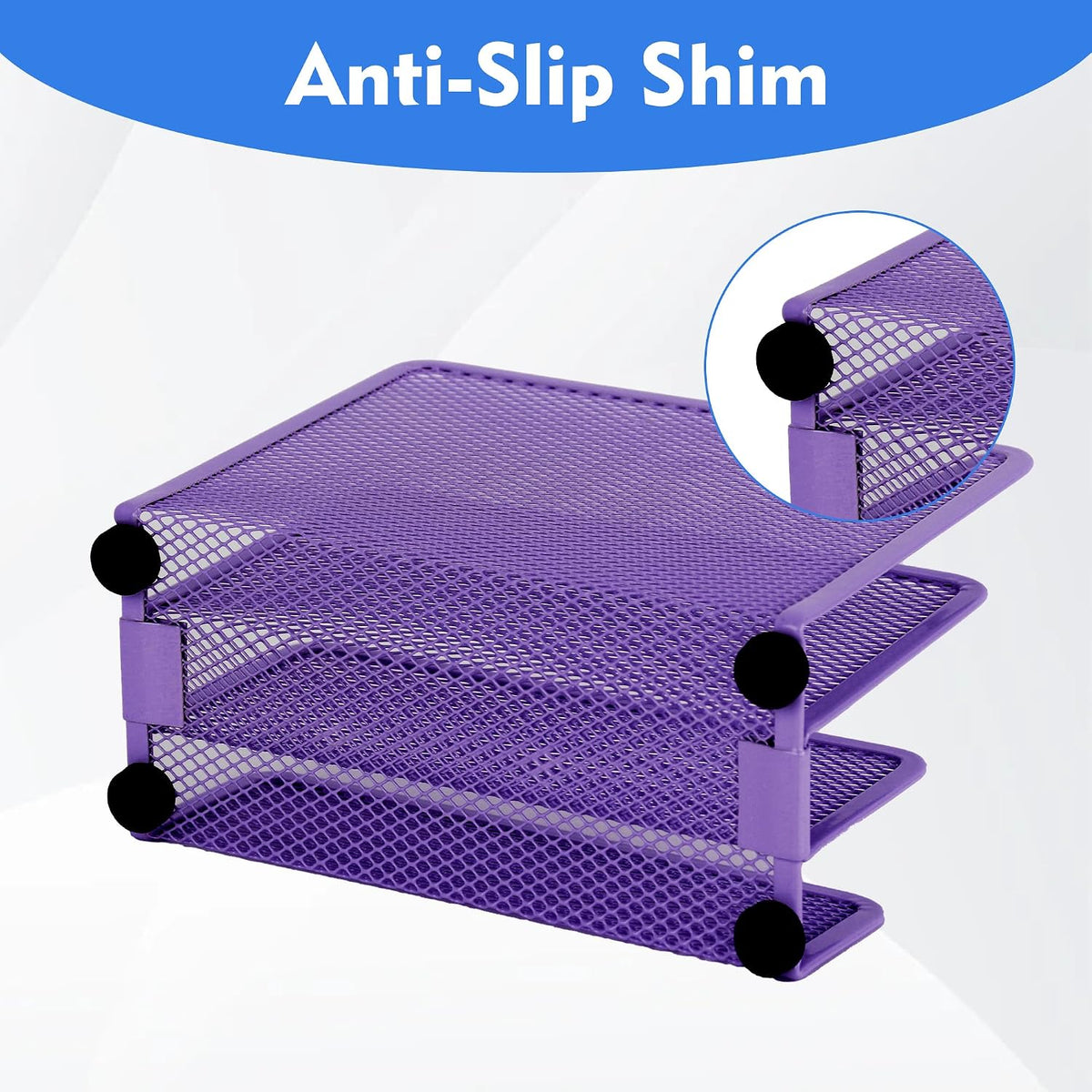 Desk Mail Organizer, Office Small Desktop Metal Mesh Envelope Letter Sorter Paper File Holder Organizer with 3 Vertical Upright Compartments, Purple 2 Pack