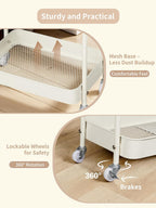 Fortella Baby Diaper Caddy, 3 Tier Rolling Cart for Baby Essentials, Beige