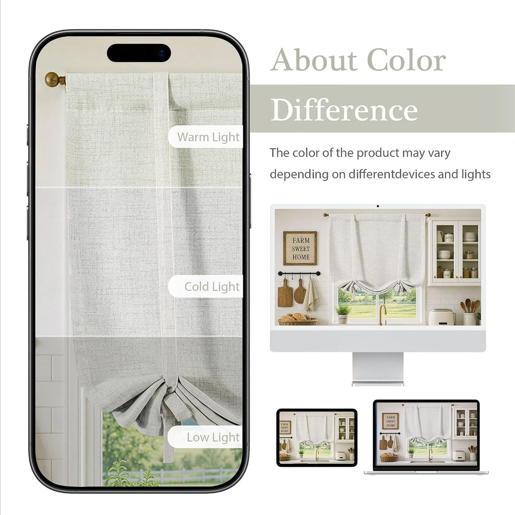 DriftAway Double Layer Linen Blackout Tie Up Curtains Thermal Insulated Fully Lined Balloon Roman Shade Bathroom Window Adjustable Rod Pocket for Small Window 31 Inch by 47 Inch Light Linen