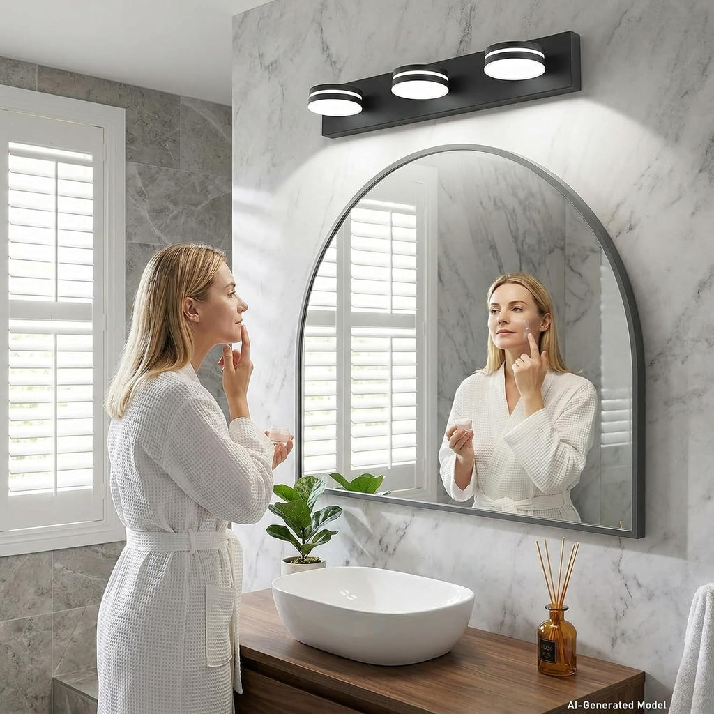 3-Light Bathroom Vanity Light Over Mirror, 24 Inch Dimmable Matte Black LED Vanity Lighting Fixtures, Modern Bathroom Wall Light Fixtures with 350° Rotating Head, Cool White 5500K