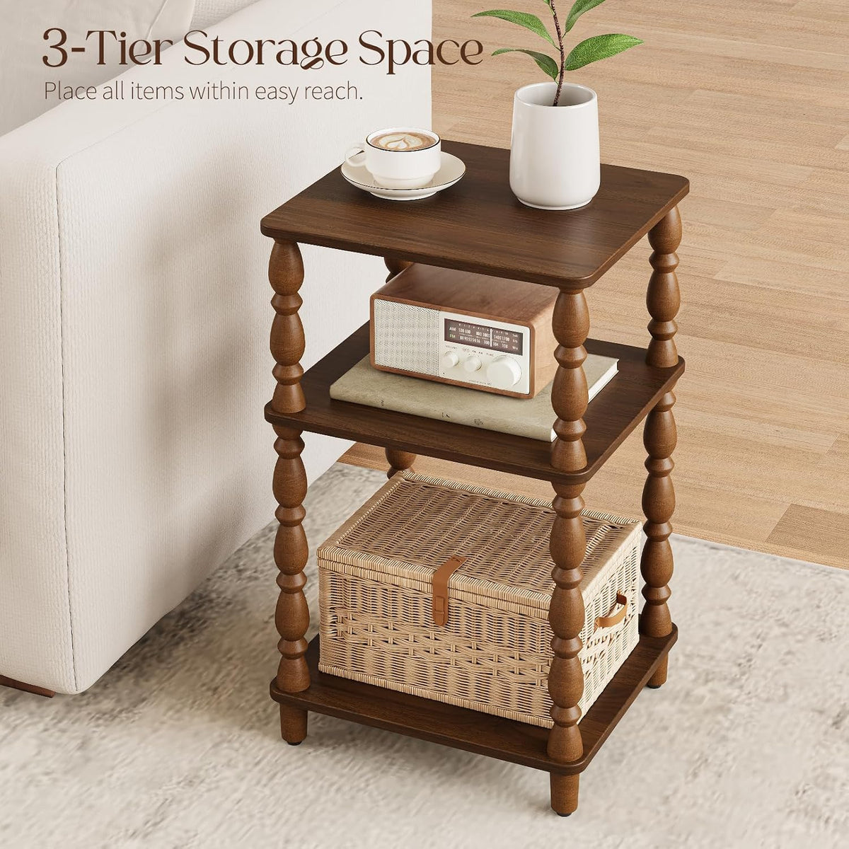 Yoobure Small Side Table - Walnut End Tables Living Room with Spindle Legs
