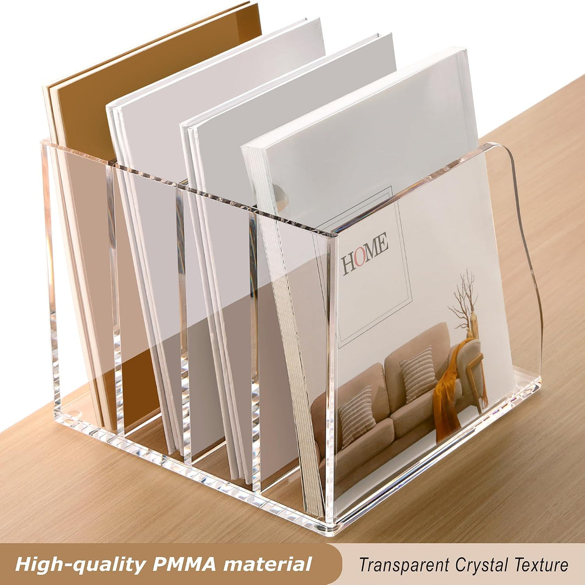 SANRUI Acrylic Desk File Organizer, Clear Magazine File Holder 4 Slot