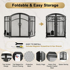 3 Panel Fireplace Screen with Doors & 4-Pcs Fireplace Tools Set