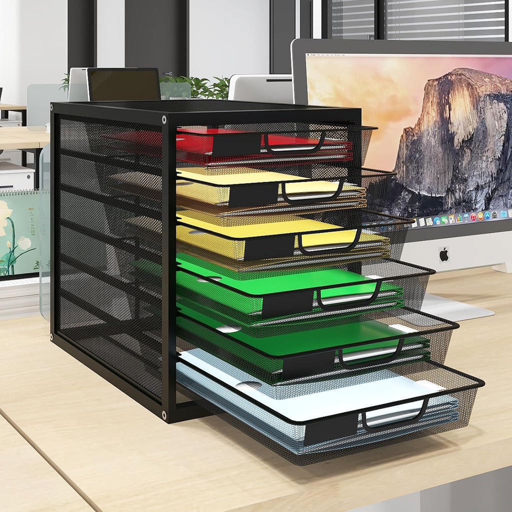 Mesh Desk Organizer with 6 Tier Sliding Drawers,Black