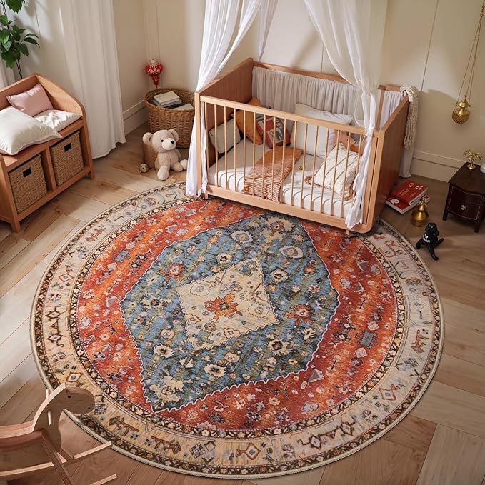 SERISSA Boho Round Area Rug, 4ft Washable Non-Slip Circle Rug, Ultra Soft - Image 2