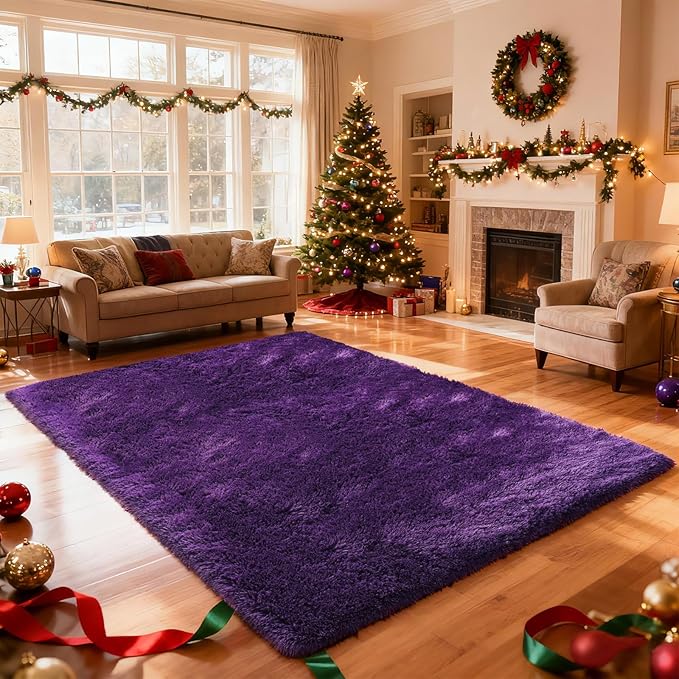 Shag Area Rugs for Bedroom Living Room, 5X8 Ultra Soft Purple Fluffy Area Rugs by Boshengya