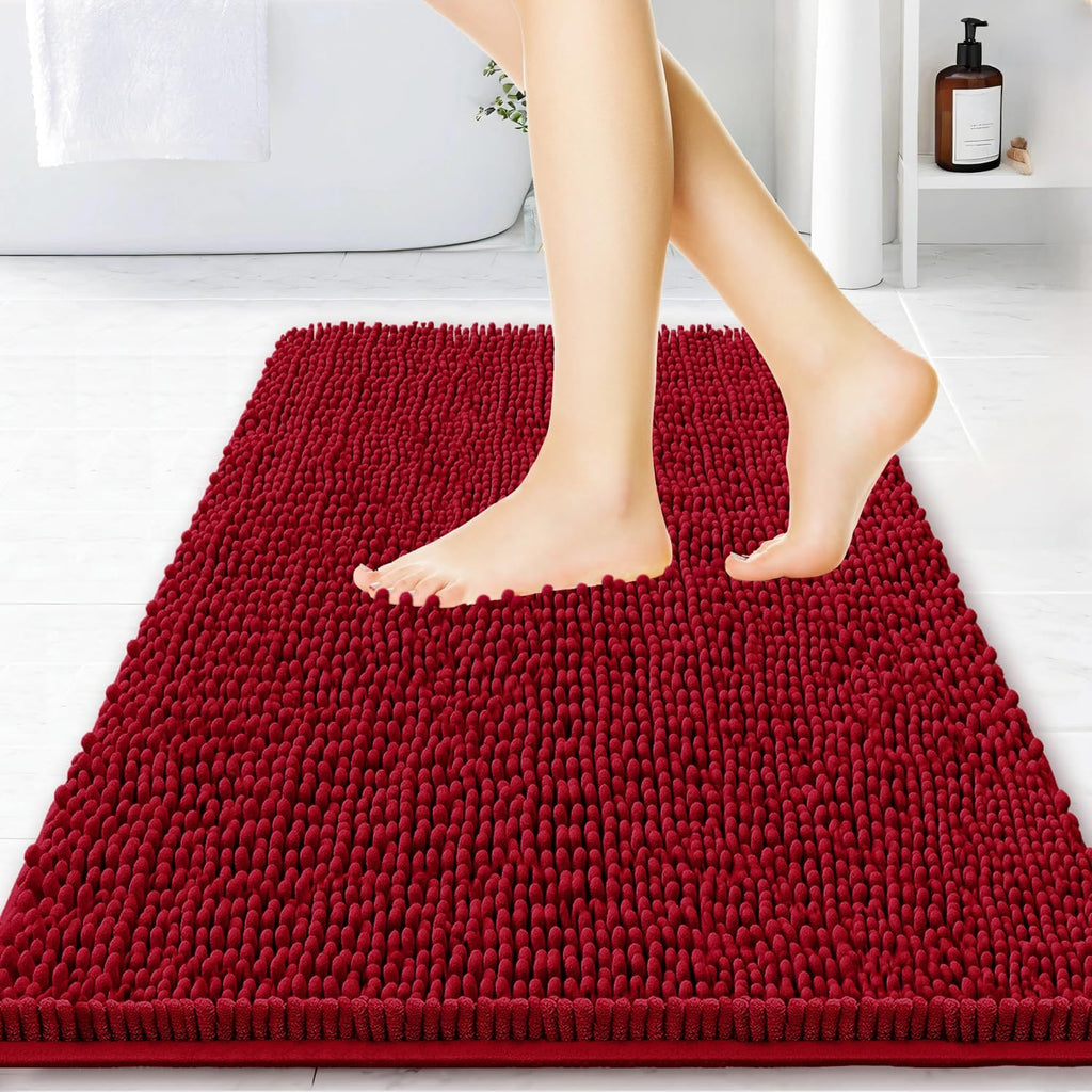 BOANKODU Bathroom Rugs 36x24, Extra Soft Absorbent Chenille Bath Rugs, PVC Backing Quick Dry, Machine Washable Bath Mats for Bathroom Floor, Tub and Shower, Home Decor Accessories,Burgundy