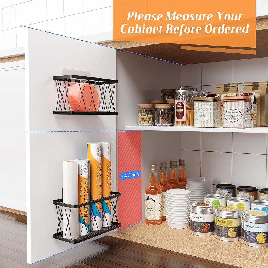 BasicForm 4 Pack Metal Kitchen Inside Cabinet Door Organizer, Adhesive Lid Organizers Cabinet Door Storage for Tupperware Lid, Storage Holder Basket for Kitchen Wall Mounted (Black)