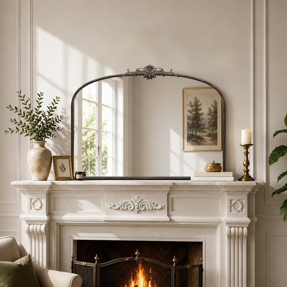 Besdomus Vintage Arched Black Mirror: 40"x29" Large Arch Antique Decorative