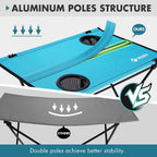 VILLEY Folding Camping Table, Portable Table with 2 Cup Holders, Small