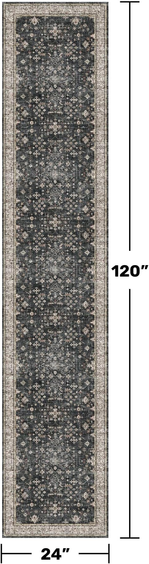 Black Boho Washable 2x10 Hallway Runner Rug - Image 2