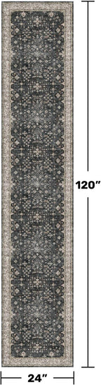 Black Boho Washable 2x10 Hallway Runner Rug - Image 2