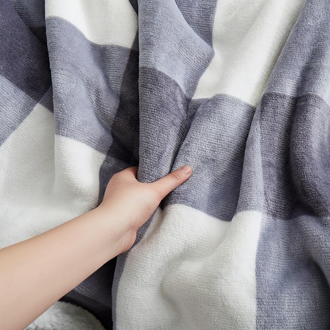 PU MEI Sherpa Blanket Fleece Throw Blanket Full Queen Plaid Thick Bed Blanket - Image 4