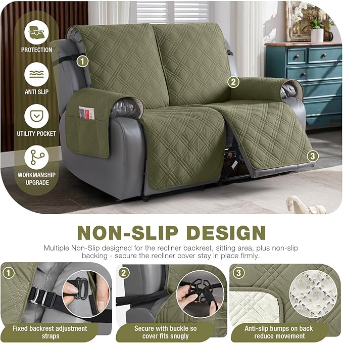 TAOCOCO 100% Waterproof Loveseat Recliner Covers 2 Seater, Split Loveseat Covers - Image 5