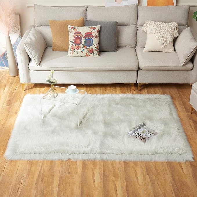 EasyJoy Ultra Soft Fluffy Shaggy Area Rug Faux Fur Rug Chair Cover Seat Pad - Image 4