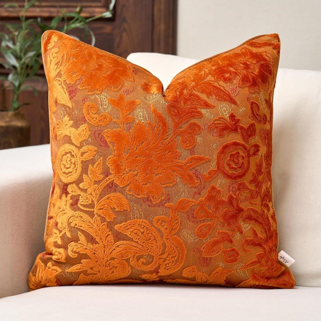 Alerfa Brown Neutral Floral Pillow Cover 12 x 20 Inch, Vintage Cut Velvet Rectangle Couch Throw Pillow Cover Soft Decorative Farmhouse Accent Pillowcase for Living Room Bedroom